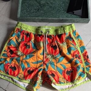 Floral Orange Swim Trunks